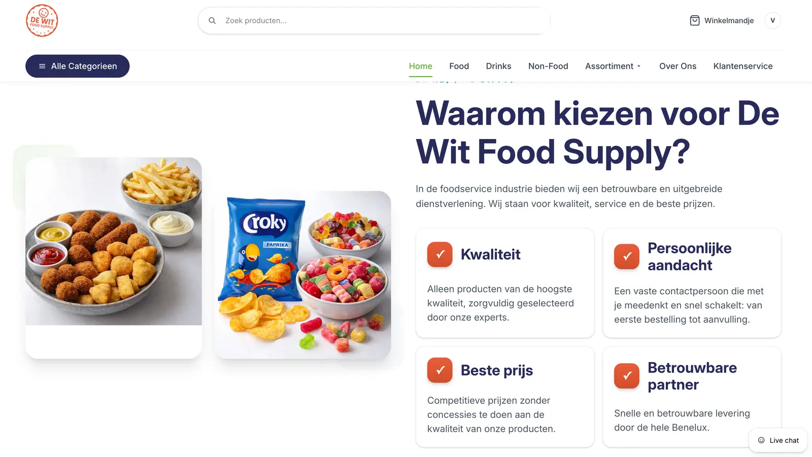 De Wit Food Supply: de nieuwe b2b-webshop in shopify, gekoppeld aan exact online