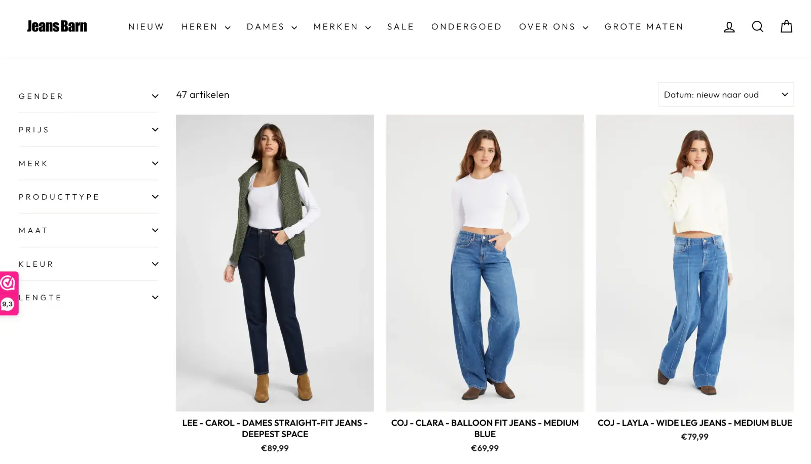 Jeans Barn: detail van de shopify 2.0-webshop