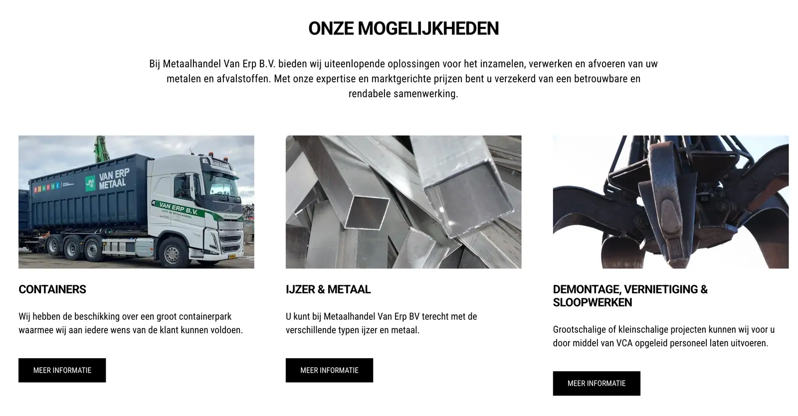 Van Erp: detail van de website in webflow