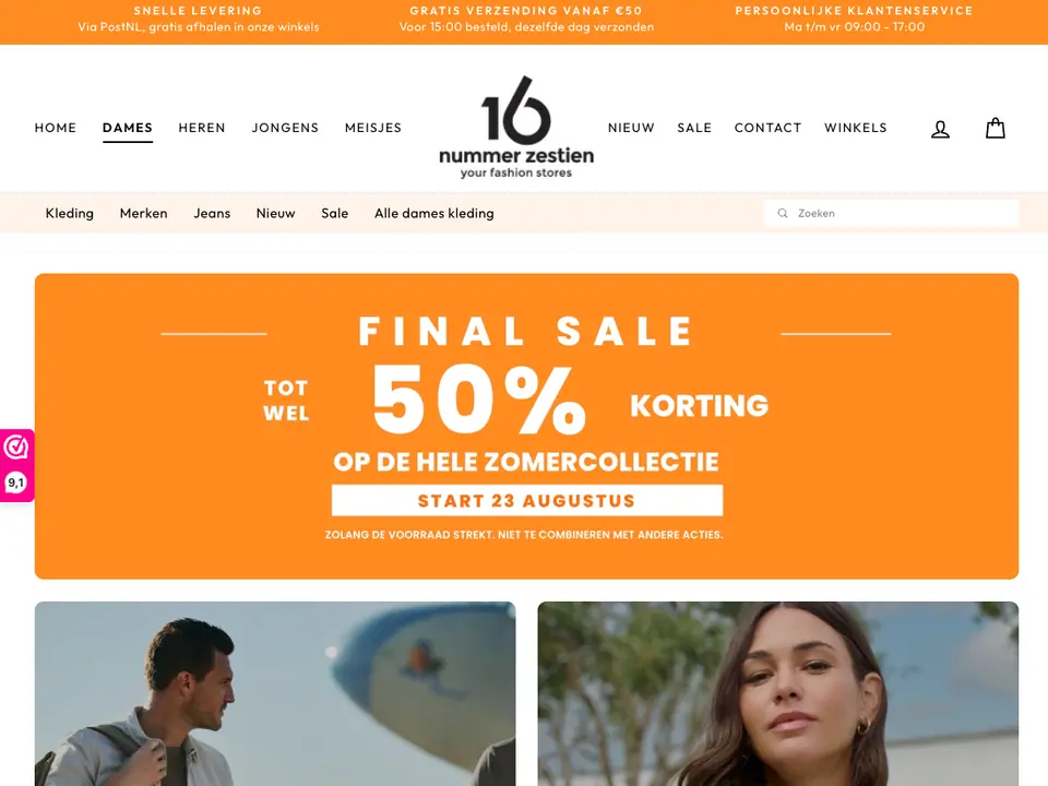 De webshop van Nummer Zestien, gemaakt door Webamigo